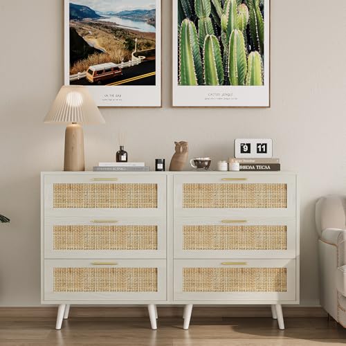 Trironsun Rattan Night Stand Boho End Table with 3 Storage Drawer - Image 8