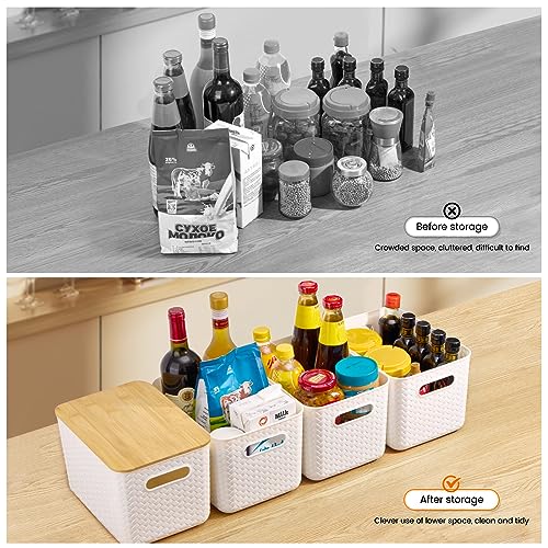 Ohmlove 4 Pack Storage Bins with Bamboo Lids,Stackable Box - Image 5