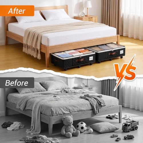 2 Pack Underbed Storage Boxes with Wheels, Black - Image 6