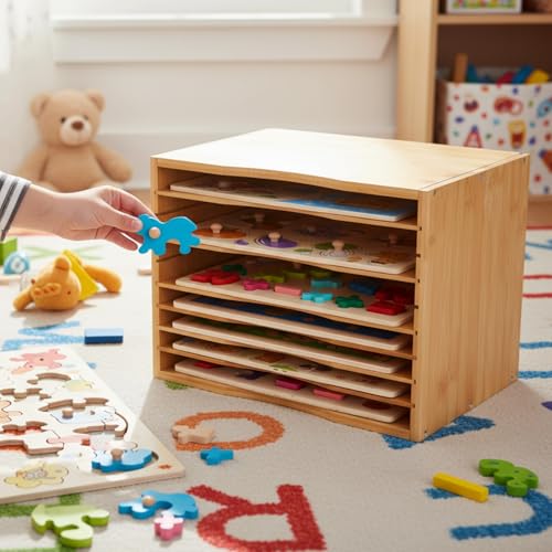 1 Pack Bamboo Puzzle Storage Rack, 7-tier - Image 3