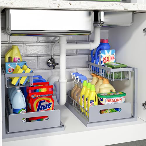 Under Sink Organizer, L-Shaped 2 Tier Pull Out Cabinet Organizer - Image 2