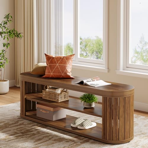 Tribesigns 47.2" Wooden Entryway Bench with 2-Tier Shoe - Image 4