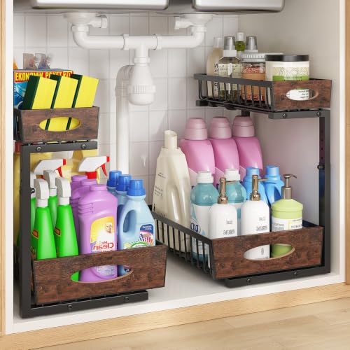 2-Tier Under Sink Organizer with Wooden Drawer Handl | Under Sink Stor - Image 2