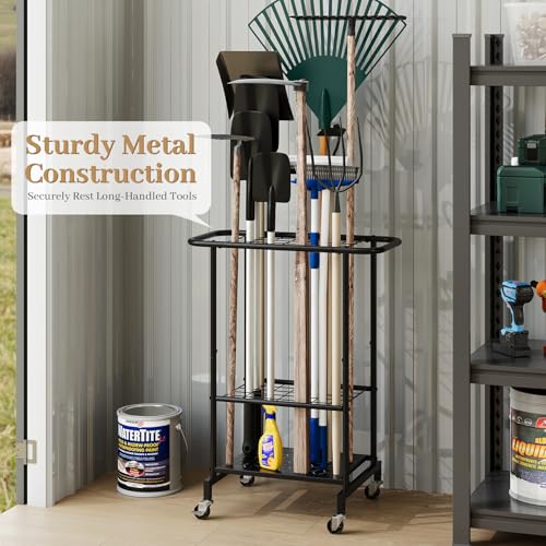 Garden Tool Organizer with Wheels, Heavy Duty Metal Garage - Image 5