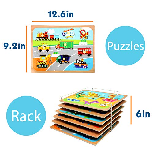WOOD CITY Toddler Puzzles and Rack Set, Wooden Peg Puzzles - Image 4