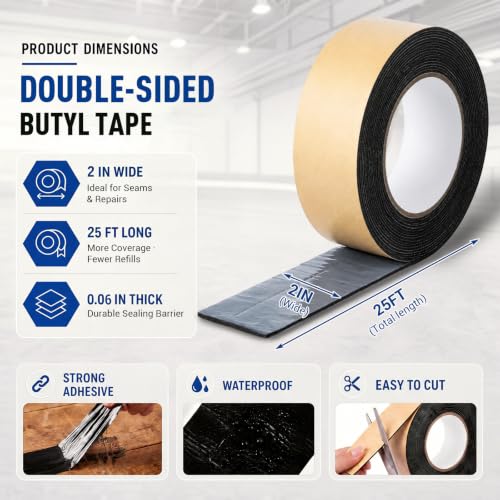 2 Pack 2in x 25ft Butyl Tape Double-Sided, 60mil Thickened, Black - Image 3