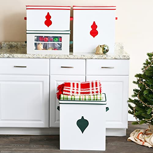 Household Essentials Ornament Storage Chest with 24 Pockets, Red - Image 8