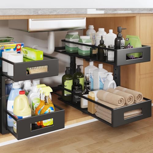 2 Packs 19IN Depth Under Sink Organizer, 2-Tier Pull Out - Image 2