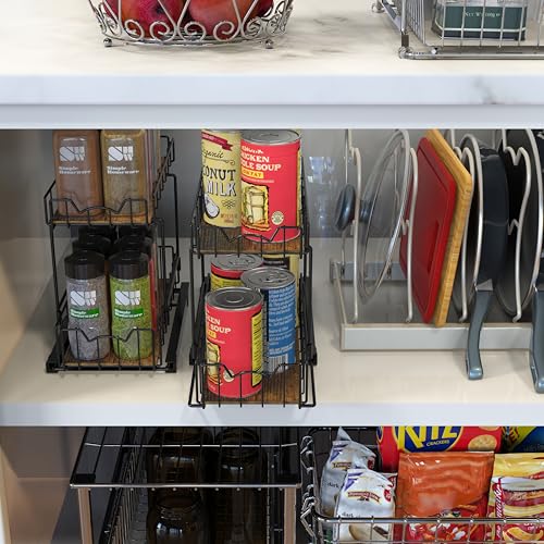 Simple Houseware 2-Tier Spice Rack Slide Out Wire Basket Drawer - Image 3
