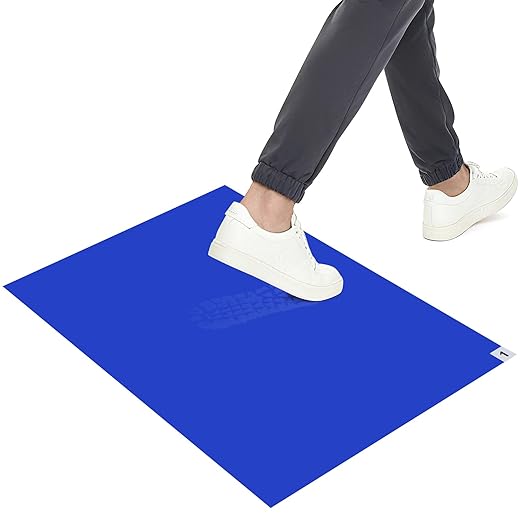 Adhesive Mat Tacky Pads 24" x 36", (Case of 4 Packs, 30 Sheets/Packs, 120 Sheets Total) Blue Cleanroom Floor Sticky Mats Capture Dirt for Laboratory, Construction, Hospital, Shoes, Pet, Gym