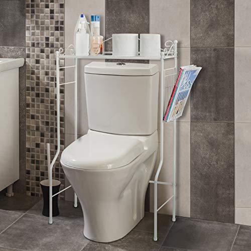 MyGift Over Toilet Storage Shelf with Magazine Basket, White - Image 3
