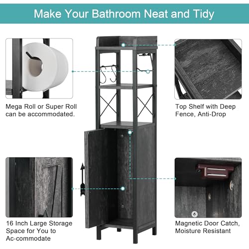 VECELO Small Bathroom Cabinet, Slim Toilet Paper Holder - Image 5