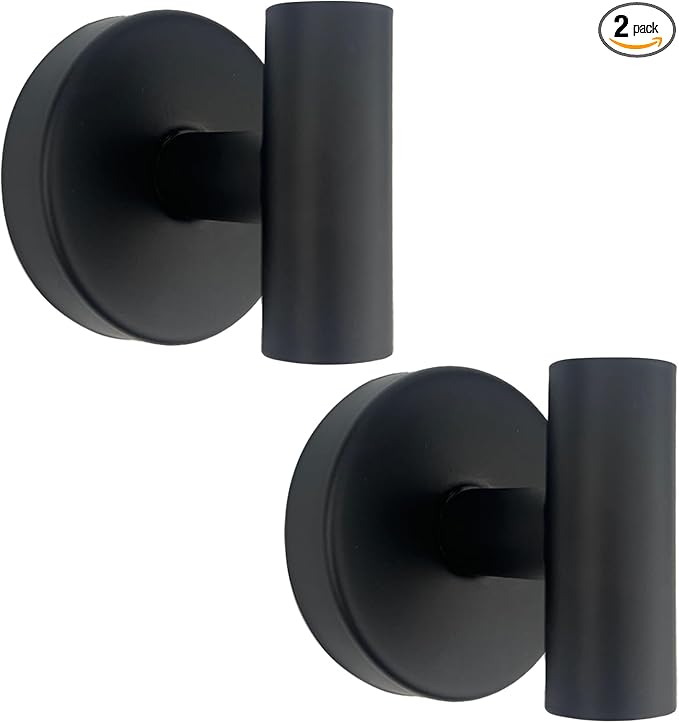 Suction Cup Shower Towel Hooks, Wall Mount Robe Holder, Heavy Duty No Drill Wall SUS304 Waterproof Stainless Steel Hooks for Bedroom, Bathroom, Kitchen, Hotel and Office (2*Matte Black)