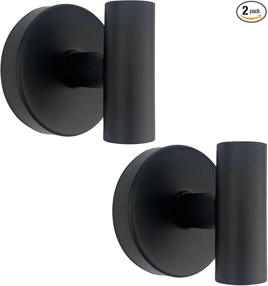 Suction Cup Shower Towel Hooks, Wall Mount Robe Holder, Heavy Duty No Drill Wall SUS304 Waterproof Stainless Steel Hooks for Bedroom, Bathroom, Kitchen, Hotel and Office (2*Matte Black)