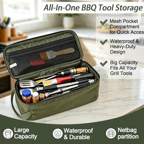5L Camping Utensil Storage Bag with Mesh Pocket, Green - Image 8