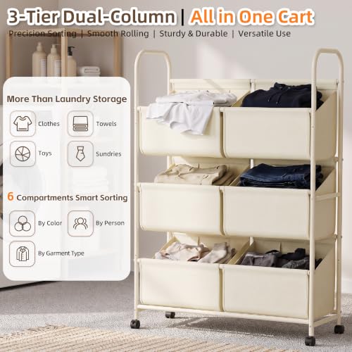 3-Tier Double Column Vertical Rolling Laundry Hamper,6 - Image 5