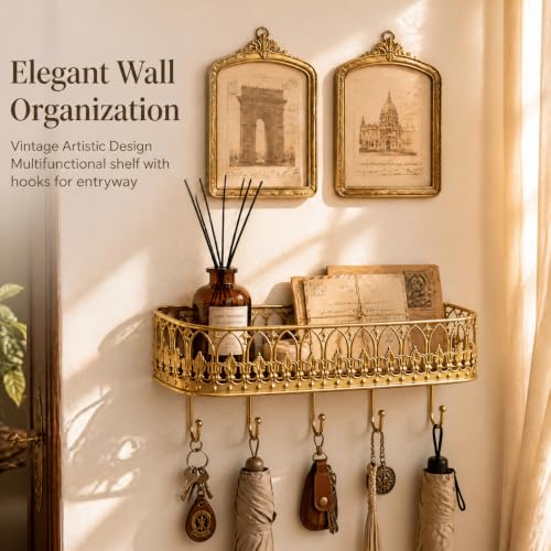 Vintage Key Holder Shelf Wall Mount Metal Mail Rack with 5 - Image 5