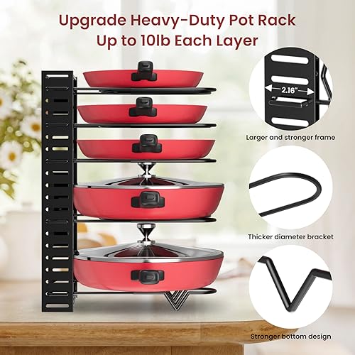 Podxco Pot and Pan Organizer for Under Cabinet, 8 Tiers - Image 3