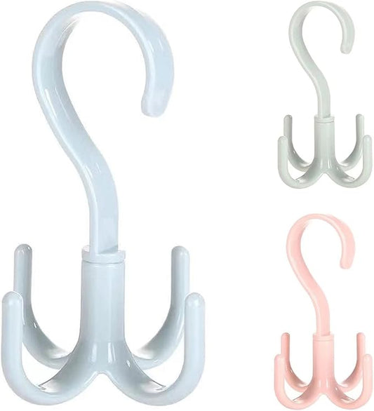 Closet Hanging Organizer 360 Degree Swivel Hooks (Pack of 3) for Hanging Belts, Ties, Bags, Purses, Scarves, Clothes and More. Easy Installation, no Drilling Required, Space Saving.