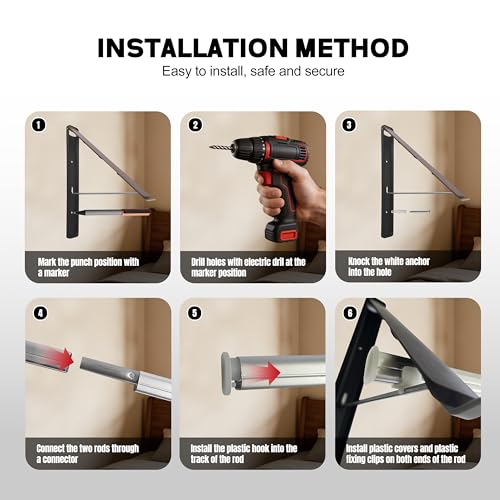 Retractable Wall Mounted Drying Rack,with 2 Racks + Rod - Image 5