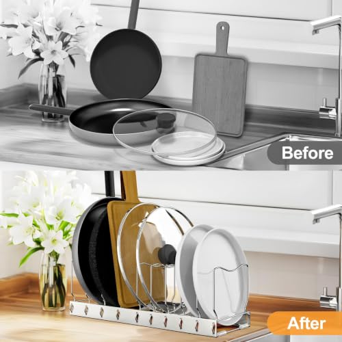 FLSEPAMB Lid Organizer Pot Lid Organizer 10-Tier Pot Lid Rack - Image 7