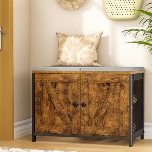 ThreeHio Shoe Bench with Cushion & Doors, Small Entr | All Products - Image 6