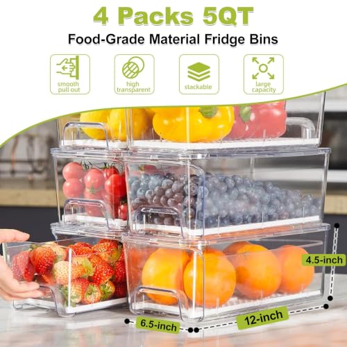 Pull-Out Fridge Organizer, 4-Pack Clear Refrigerator Storage Bins - Image 3