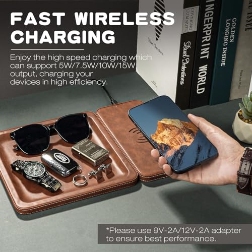 PU Leather Wireless Charging Station and Valet Tray, Gift for Men - Image 5