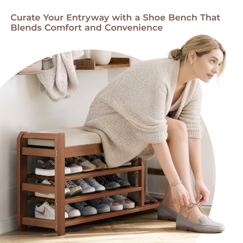 39.4" Entryway Shoe Rack Bench with Cushion, 3-Tier Storage Bench - Image 6