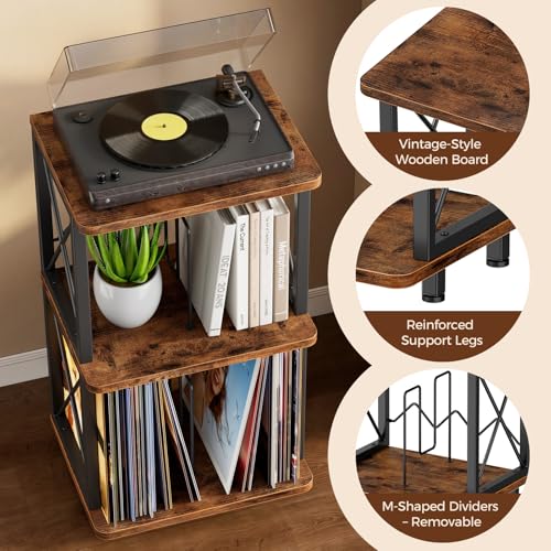 Portin Record Player Stand with Vinyl Storage 3-Tier - Image 4