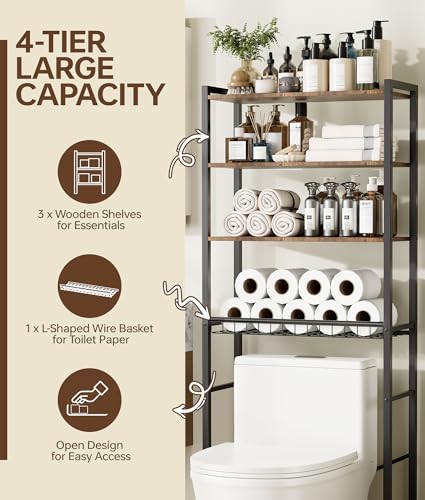 4-Tier Over-the-Toilet Storage Rack with One-Piece Wooden - Image 6