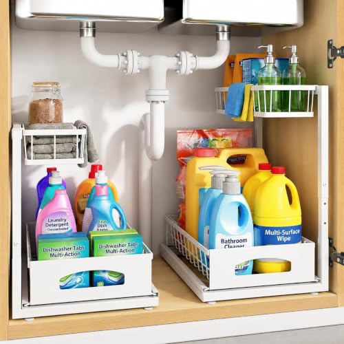 2 Tier Under Sink Organizer, Pull Out Sliding Drawer (Black) - Image 3