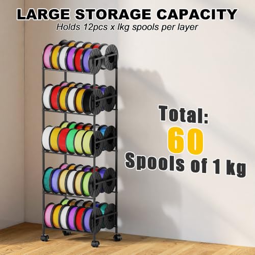3D Printer Filament Storage Rack with Wheels, 5-Tier - Image 3