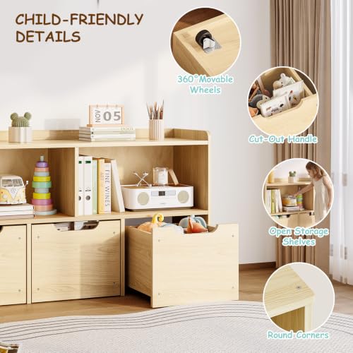 Solid Wood Kids Toy Storage Organizer with 3 Drawers & 2 Cubes - Image 7