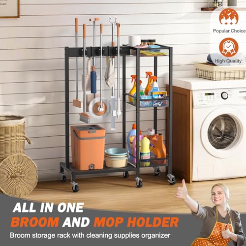 Broom Holder with Cleaning Supplies Organizer, Broom Closet - Image 3