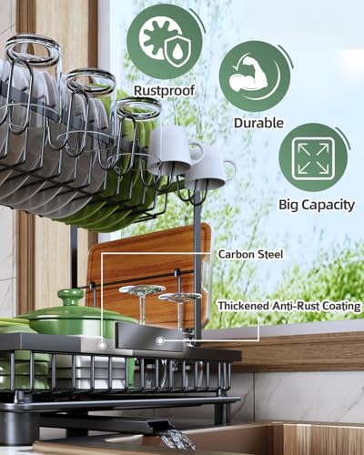 2-Tier Dish Drying Rack for Kitchen Counter, Space-Saving, Black - Image 5
