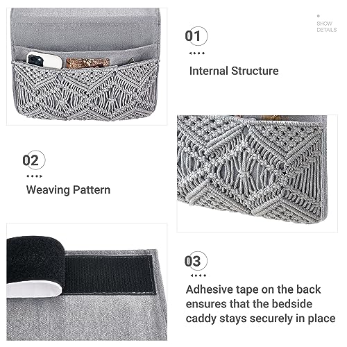 Mkono Macrame Bedside Caddy, Boho Bed Storage Organizer - Image 6