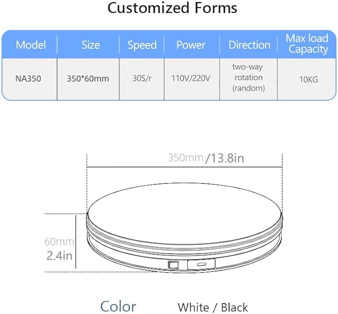 YVV Black 13.8in Rotating Display Stand, USB Powered 360 Rotating Turntable, Electric Turntable Display for Product Photography, Jewelry, Models, 22LB Load, Motorized Display Base for Exhibits