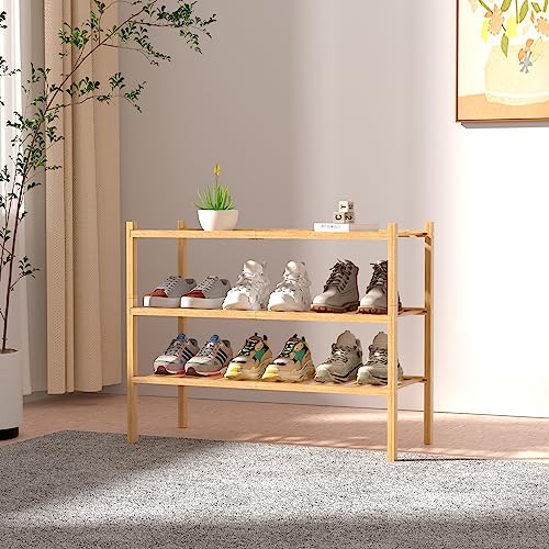 ROMGUAR CRAFT 3 Tier Bamboo Shoe Rack for Closet Free - Image 3