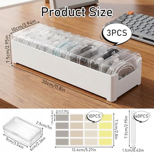 3 Pcs 11 Case Cable Storage Box with Cable Straps & Label - Image 3