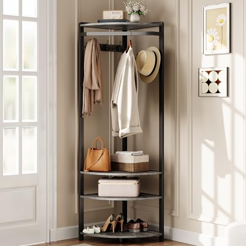 Corner Hall Tree with Shoe Bench & 6 Double Hooks, Space-Saving - Image 2