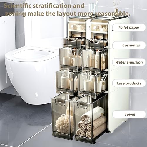 BGYMF 4-Tier Narrow Slim Bathroom Storage Cabinet,Movable,White - Image 4