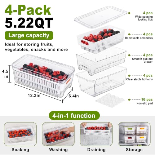 4-Pack Fruit Storage Containers for Fridge, Pull-Out Drawers - Image 3