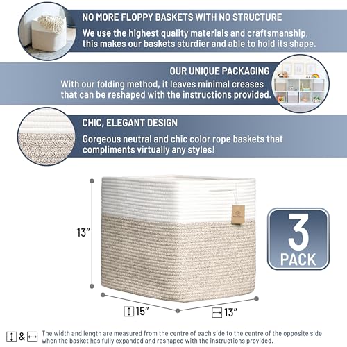 13x15x13 Kallax Storage Cubes Bins, 3 Pack | Cotton Rope - Image 4
