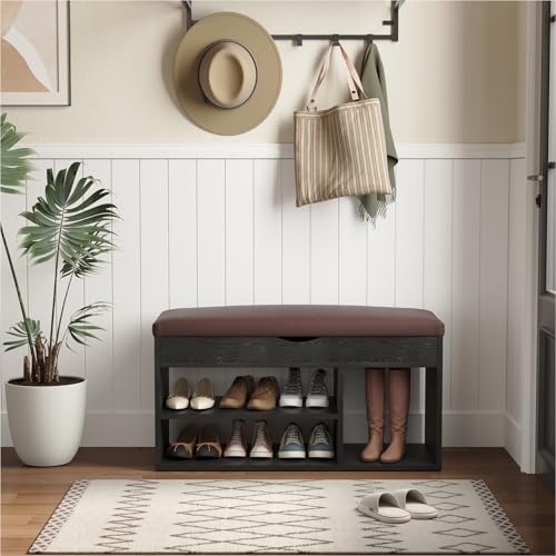 Apicizon Entryway Bench with Shoe Storage, Black - Image 4