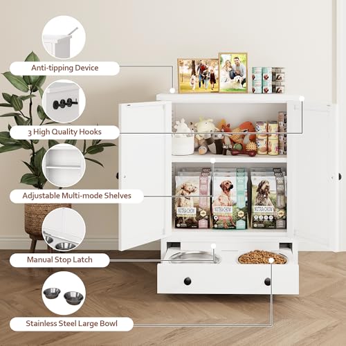 Dog Feeding Station with Storage, Metal Dog Food Storage Cabinet - Image 6