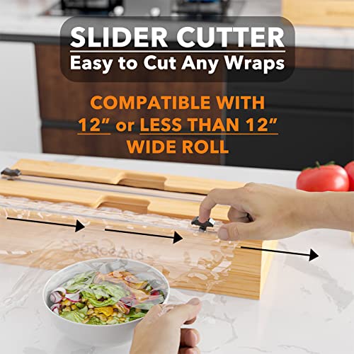 SpaceAid WrapNeat 2 in 1 Wrap Organizer with Cutter and Labels, Plastic Wrap, Aluminum Foil and Wax Bamboo Dispenser for Kitchen Storage Organization Holder for 12" Roll (Natural) - Image 6