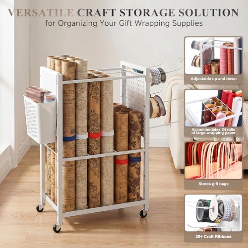 Adjustable Wrapping Paper Organizer Cart with Hooks & Slap Bands - Image 5