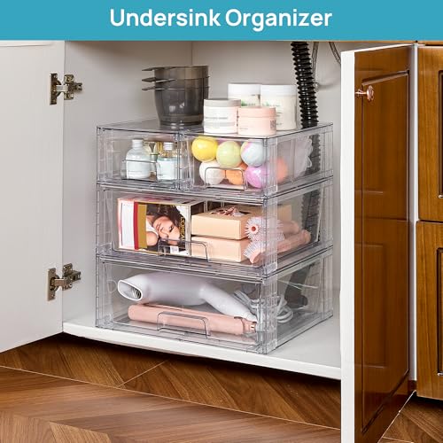 Vtopmart Clear Stackable Storage Drawers, 3 Pack Wide Organizer - Image 3