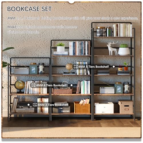 No Assembly 5 Tier Folding Bookshelf Tall Storage Shelves - Image 6